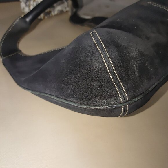 Salvatore Ferragamo Hobo Bag Black Leather Suede White Stitching Italy - Picture 16 of 16